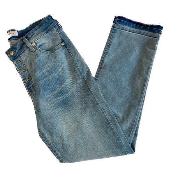 POPSUGAR Medium Wash Straight Leg High Rise Raw Hem Sz 10 W/ Tummy Control - Picture 1 of 8